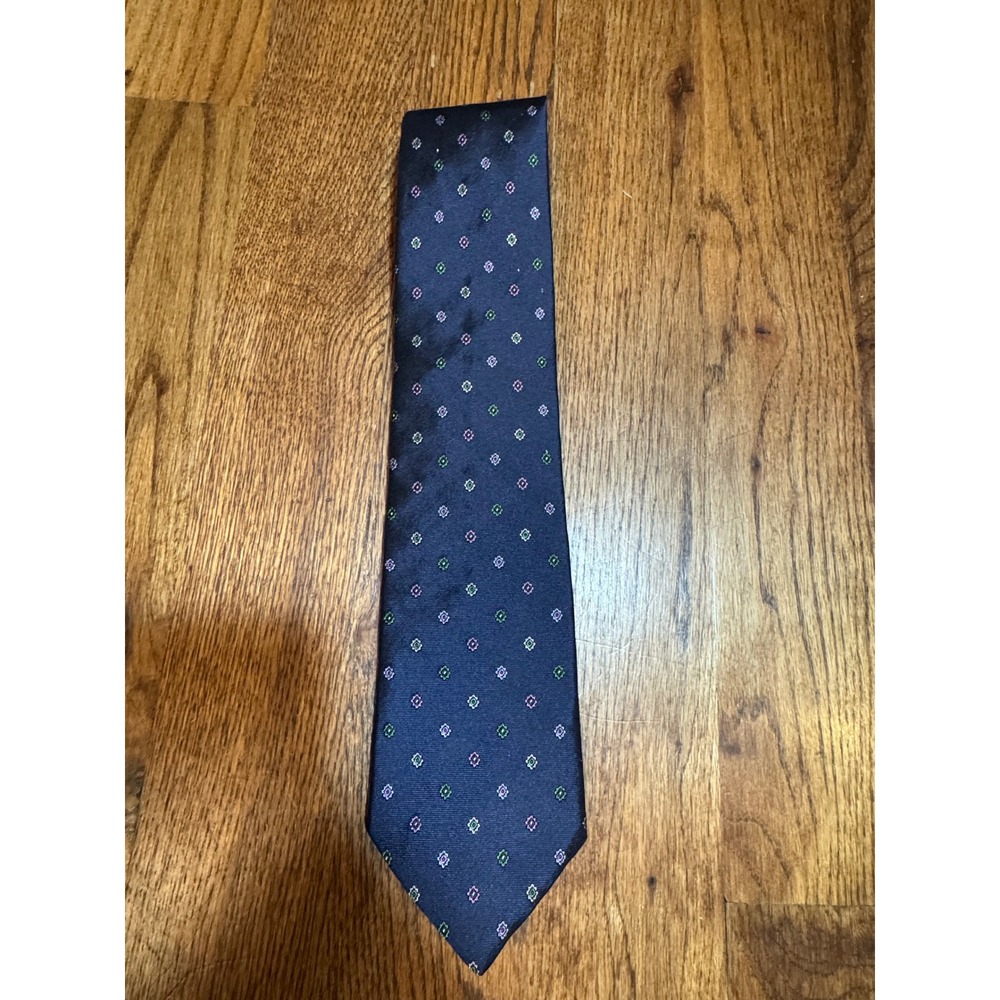 Brooks Brothers Makers Mens Navy Blue Silk Medallion Geometric Necktie Tie